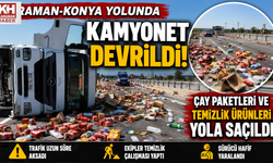 Karaman-Konya Yolunda Kamyonet Devrildi: Çay Paketleri ve Temizlik Ürünleri Yola Saçıldı