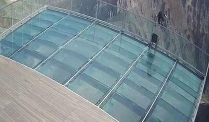 243 metre yüksekliğindeki cam seyir terasından aşağı atladı