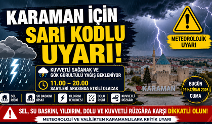 Karaman İçin Kuvvetli Sağanak ve Fırtına Uyarısı
