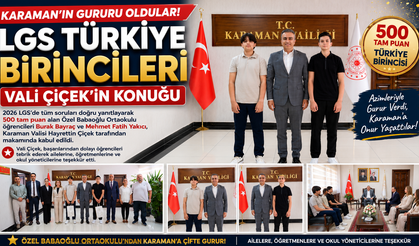 Karaman’ın Gururu Oldular! LGS Türkiye Birincileri Vali Çiçek’in Konuğu
