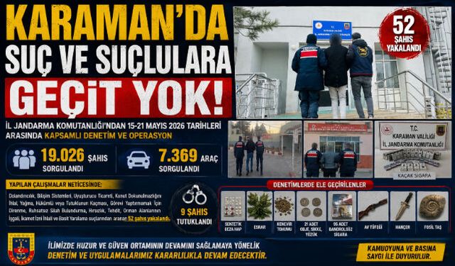 KARAMAN"DA JANDARMADAN SUÇ VE SUÇLULARA GEÇİT YOK