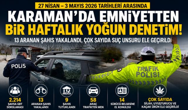 KARAMAN"DA EMNİYETTEN BİR HAFTALIK YOĞUN DENETİM: 13 ARANAN ŞAHIS YAKALANDI