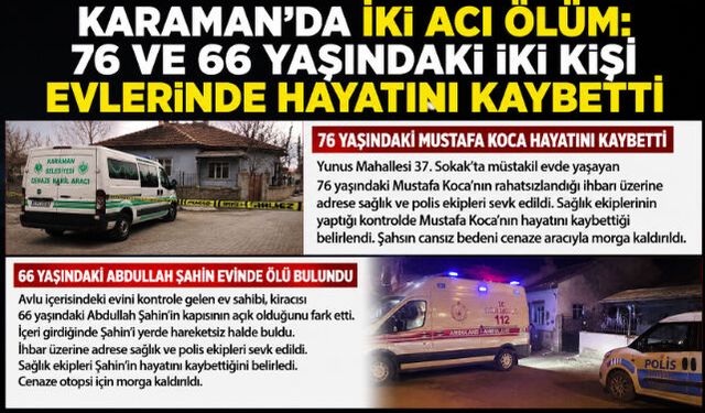 Karaman"da İki Acı Ölüm: 76 ve 66 Yaşındaki İki Kişi Evlerinde Hayatını Kaybetti