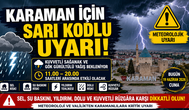 Karaman İçin Kuvvetli Sağanak ve Fırtına Uyarısı
