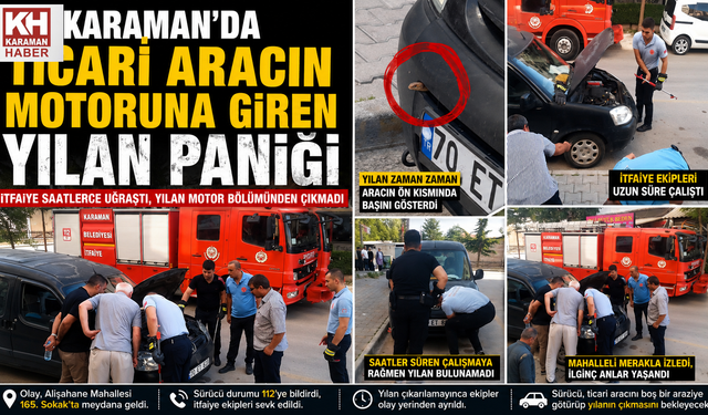 Karaman’da Ticari Aracın Motoruna Giren Yılan Paniğe Neden Oldu