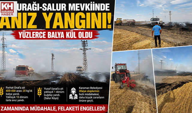 Su Durağı–Salur Mevkiinde Anız Yangını: Yüzlerce Balya Kül Oldu