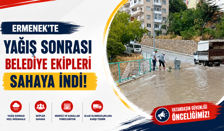 Ermenek’te yağış sonrası belediye ekipleri sahaya indi
