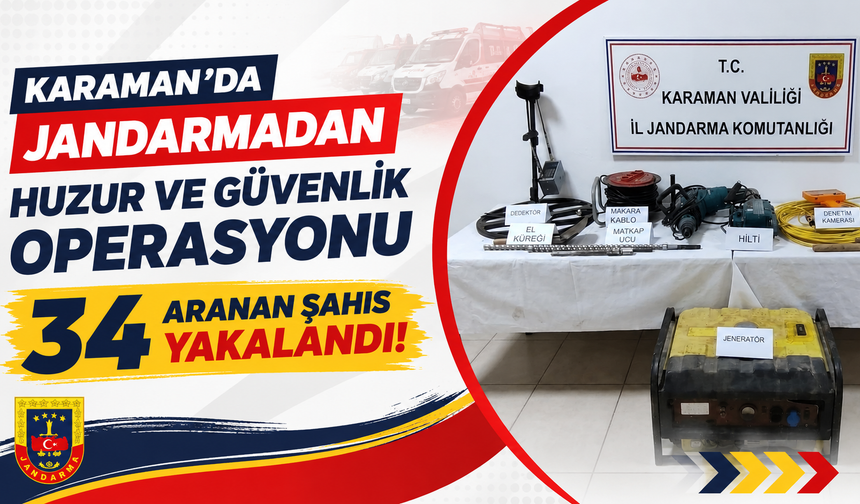 Karaman’da jandarmadan huzur ve güvenlik operasyonu: 34 aranan şahıs yakalandı